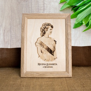 Tablou suvenir din lemn, gravat, Regina Elisabeta a Romaniei, dimensiune 15/20 cm, rama inclusa, Casa & Stil de viata, Decoratiuni de casa, Picturi murale, Arta de perete din lemn, Fotografie, grafica, desen, ilustratie, Gravare, pirogravura, ARTYNOS