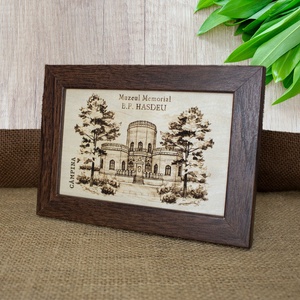 Tablou suvenir din lemn, gravat, Castelul Julia Hasdeu, dimensiune 10/15, rama inclusa - casă & stil de viață - decorațiuni de casă - picturi murale - artă de perete din lemn - Artynos.ro