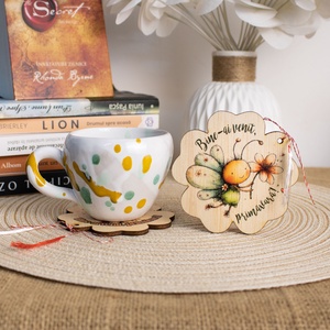 Suport de pahare din lemn, martisor � Fluturasi colorati, Bijuterii, Martisor, Fotografie, grafica, desen, ilustratie, Obiecte pictate, ARTYNOS