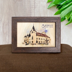Tablou suvenir din lemn, Acuarela, Castelul Karolyi Carei, dimensiune 10/15, rama inclusa, Casa & Stil de viata, Decoratiuni de casa, Picturi murale, Arta de perete din lemn, Fotografie, grafica, desen, ilustratie, Obiecte pictate, ARTYNOS