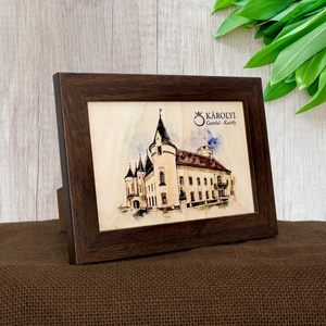 Tablou suvenir din lemn, Acuarela, Castelul Karolyi Carei, dimensiune 10/15, rama inclusa - casă & stil de viață - decorațiuni de casă - picturi murale - artă de perete din lemn - Artynos.ro