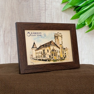 Tablou suvenir din lemn, Acuarela, Castelul Karolyi Carei, dimensiune 10/15, rama inclusa - casă & stil de viață - decorațiuni de casă - picturi murale - artă de perete din lemn - Artynos.ro