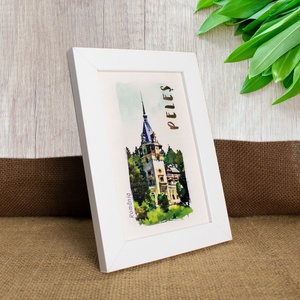 Tablou suvenir, din lemn, acuarela, Castelul Peles, dimensiune 10/15 cm, rama inclusa - casă & stil de viață - decorațiuni de casă - picturi murale - artă de perete din lemn - Artynos.ro