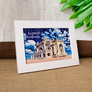 Tablou suvenir din lemn, acuarela, Cazinoul Constanta, dimensiune 10/15, rama inclusa - casă & stil de viață - decorațiuni de casă - picturi murale - artă de perete din lemn - Artynos.ro