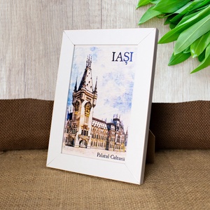 Tablou suvenir, din lemn, acuarela, Palatul Culturii din Iasi, dimensiune 10/15 cm, rama inclusa - casă & stil de viață - decorațiuni de casă - picturi murale - artă de perete din lemn - Artynos.ro
