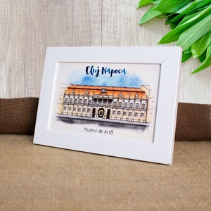 Tablou suvenir din lemn, acuarela, Muzeul de Arta Cluj Napoca, dimensiune 10/15, rama inclusa - casă & stil de viață - decorațiuni de casă - picturi murale - artă de perete din lemn - Artynos.ro