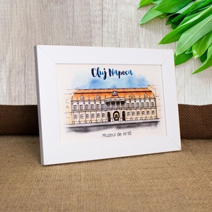 Tablou suvenir din lemn, acuarela, Muzeul de Arta Cluj Napoca, dimensiune 10/15, rama inclusa - casă & stil de viață - decorațiuni de casă - picturi murale - artă de perete din lemn - Artynos.ro