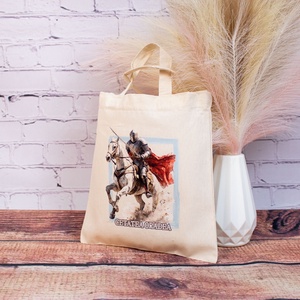 Sacosa din bumbac, suvenir, Cavaler medieval, Cetatea Oradea, dimensiune 22 x 26 cm - genți și portofele - geantă pentru cumpărături - totebaguri - Artynos.ro