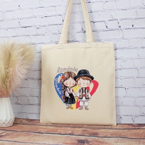 Sacosa din bumbac, suvenir, România noastră, în oameni simpli - genți și portofele - geantă pentru cumpărături - totebaguri - Artynos.ro