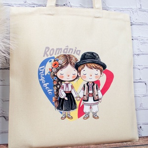 Sacosa din bumbac, suvenir, România noastră, în oameni simpli - genți și portofele - geantă pentru cumpărături - totebaguri - Artynos.ro