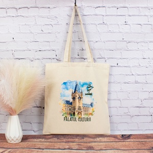 Sacosa din bumbac, suvenir, Palatul Culturii, Iasi, Genti si portofele, Geanta pentru cumparaturi, Totebaguri, Fotografie, grafica, desen, ilustratie, Tesatura, ARTYNOS