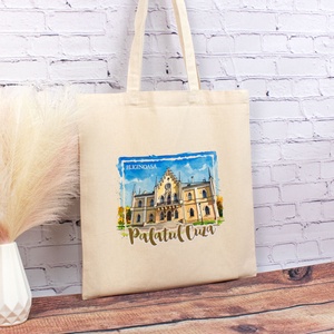 Sacosa din bumbac, suvenir, Palatul Cuza, Ruginoasa - genți și portofele - geantă pentru cumpărături - totebaguri - Artynos.ro