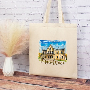 Sacosa din bumbac, suvenir, Palatul Cuza, Ruginoasa - genți și portofele - geantă pentru cumpărături - totebaguri - Artynos.ro