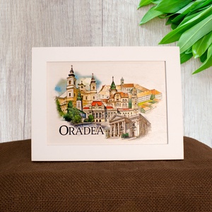 Tablou suvenir din lemn, acuarela, Oradea, dimensiune 13 x18 cm, rama inclusa, Casa & Stil de viata, Decoratiuni de casa, Picturi murale, Arta de perete din lemn, Fotografie, grafica, desen, ilustratie, Obiecte pictate, ARTYNOS