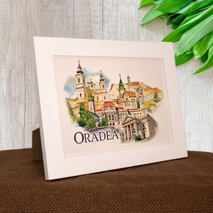 Tablou suvenir din lemn, acuarela, Oradea, dimensiune 13 x18 cm, rama inclusa - casă & stil de viață - decorațiuni de casă - picturi murale - artă de perete din lemn - Artynos.ro