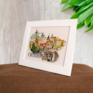 Tablou suvenir din lemn, acuarela, Oradea, dimensiune 13 x18 cm, rama inclusa - casă & stil de viață - decorațiuni de casă - picturi murale - artă de perete din lemn - Artynos.ro