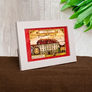 Tablou suvenir din lemn, acuarela, Muzeul National Brukenthal Sibiu medieval, dimensiune 10 x15 cm, rama inclusa - casă & stil de viață - decorațiuni de casă - picturi murale - artă de perete din lemn - Artynos.ro