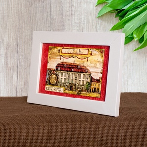 Tablou suvenir din lemn, acuarela, Muzeul National Brukenthal Sibiu medieval, dimensiune 10 x15 cm, rama inclusa - casă & stil de viață - decorațiuni de casă - picturi murale - artă de perete din lemn - Artynos.ro