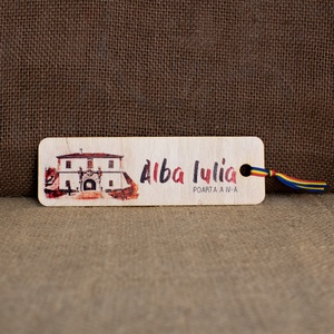 Semn de carte suvenir, din lemn, acuarela vintage, Poarta a IV-a, Cetatea Alba Carolina, Alba Iulia - cărți și creații cu tematică muzicală, cadouri - semn de carte - Artynos.ro