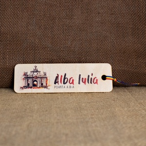 Semn de carte suvenir, din lemn, acuarela vintage, Poarta a III-a, Cetatea Alba Carolina, Alba Iulia, Carti si creatii cu tematica muzicala, cadouri, Semn de carte, Fotografie, grafica, desen, ilustratie, Obiecte pictate, ARTYNOS