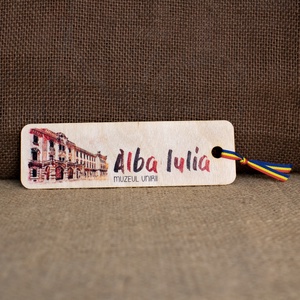 Semn de carte suvenir, din lemn, acuarela vintage, Muzeul Unirii, Alba Iulia - cărți și creații cu tematică muzicală, cadouri - semn de carte - Artynos.ro