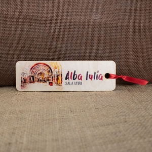 Semn de carte suvenir din lemn, color vintage, Sala Unirii, Alba Iulia - cărți și creații cu tematică muzicală, cadouri - semn de carte - Artynos.ro