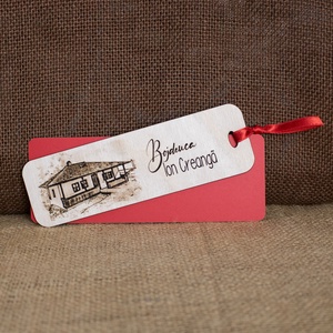 Semn de carte suvenir, din lemn, gravat, Bojdeuca lui Ion Creanga Iasi - cărți și creații cu tematică muzicală, cadouri - semn de carte - Artynos.ro