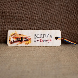 Semn de carte suvenir, din lemn, acuarela, vintage, Bojdeuca lui Ion Creanga Iasi - cărți și creații cu tematică muzicală, cadouri - semn de carte - Artynos.ro