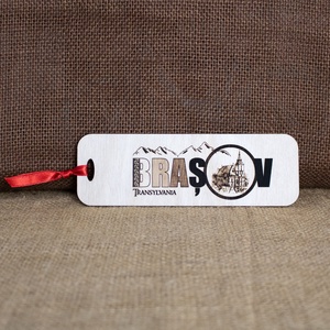 Semn de carte suvenir, din lemn, gravat, Brasov, Transylvania - cărți și creații cu tematică muzicală, cadouri - semn de carte - Artynos.ro