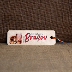 Semn de carte suvenir, din lemn, color, vintage, Biserica Neagra Brasov, Carti si creatii cu tematica muzicala, cadouri, Semn de carte, Fotografie, grafica, desen, ilustratie, Obiecte pictate, ARTYNOS