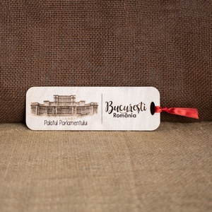 Semn de carte suvenir, Din Lemn, Gravat �Palatul Parlamentului Bucuresti  - cărți și creații cu tematică muzicală, cadouri - semn de carte - Artynos.ro