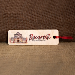 Semn De Carte suvenir, din lemn, acuarela vintage, Ateneul Roman, Bucuresti, Carti si creatii cu tematica muzicala, cadouri, Semn de carte, Fotografie, grafica, desen, ilustratie, Obiecte pictate, ARTYNOS