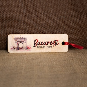 Semn De Carte suvenir din lemn, acuarela vintage, Arcul de Triumf Bucuresti, Carti si creatii cu tematica muzicala, cadouri, Semn de carte, Fotografie, grafica, desen, ilustratie, Obiecte pictate, ARTYNOS
