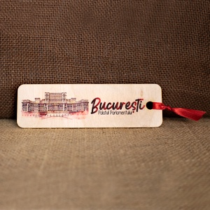 Semn De Carte suvenir, Din lemn, acuarela, vintage, Palatul Parlamentului, Bucuresti, Carti si creatii cu tematica muzicala, cadouri, Semn de carte, Fotografie, grafica, desen, ilustratie, Obiecte pictate, ARTYNOS