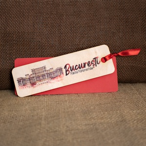 Semn De Carte suvenir, Din lemn, acuarela, vintage, Palatul Parlamentului, Bucuresti - cărți și creații cu tematică muzicală, cadouri - semn de carte - Artynos.ro