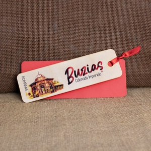 Semn de carte suvenir, din lemn, color, vintage, Colonada Imperiala Buzias, Carti si creatii cu tematica muzicala, cadouri, Semn de carte, Fotografie, grafica, desen, ilustratie, Obiecte pictate, ARTYNOS