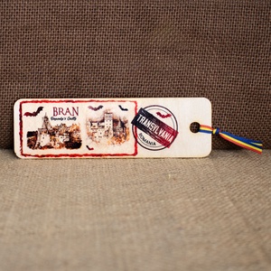 Semn de carte suvenir, din lemn, acurela, Castelul Bran - cărți și creații cu tematică muzicală, cadouri - semn de carte - Artynos.ro