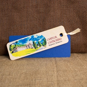 Semn de carte suvenir, din lemn, acuarela, Castelul Cantacuzino, Busteni - cărți și creații cu tematică muzicală, cadouri - semn de carte - Artynos.ro