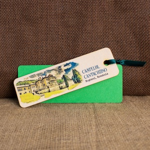 Semn de carte suvenir, din lemn, acuarela, Castelul Cantacuzino, Busteni - cărți și creații cu tematică muzicală, cadouri - semn de carte - Artynos.ro