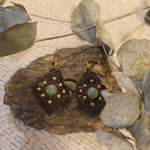 Cercei macrame cu Aventurin - bijuterii - cercei - cercei din pietre semiprețioase - Artynos.ro