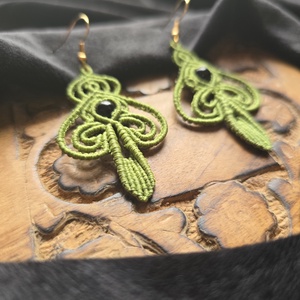 Micro macrame Leaf of Life Earrings cu Onix - bijuterii - cercei - cercei din pietre semiprețioase - Artynos.ro