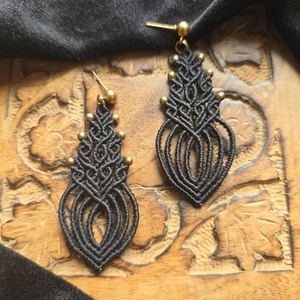 Cercei micro-macrame Black Onyx Lace  - Artynos.ro