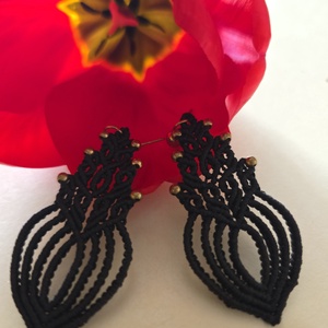 Cercei micro-macrame Black Onyx Lace  - bijuterii - cercei - cercei lungi - Artynos.ro