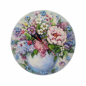 Ceas lemn 25 cm, Buchet de flori CL25001, Accesorii locuință, Accesorii pentru decorat casa, Decorațiuni de pereți, decorațiuni suspendate, Ceasuri de perete, Decoupage, transfer și tehnici șervețel, Artynos