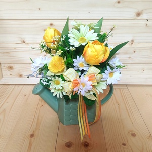 Aranjament floral alb galben in ghiveci ceramic tip stropitoare - casă & stil de viață - accesorii pentru decorat casa - decorațiuni de masă și decorațiuni pentru rafturi  - decorațiuni de masă - Artynos.ro