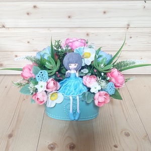 Aranjament floral roz bleu in vas ceramic turcoaz - casă & stil de viață - accesorii pentru decorat casa - suport de flori - cutii flori - Artynos.ro
