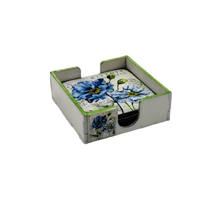 Set 6 suporti pentru pahare, model cu maci albastri, in cutie din lemn  - casă & stil de viață - accesorii pentru echipamente de bucătărie - accesorii de servire - suporturi pahare - Artynos.ro