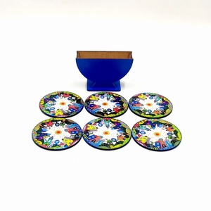 Set 6 suporti rotunzi de pahare de 9 cm si cutie de depozitare, albastru, orasel de poveste albastru, Casă & Stil de viață, Accesorii pentru echipamente de bucătărie, Accesorii de servire, Suporturi pahare, Decoupage, transfer și tehnici șervețel, ARTYNOS