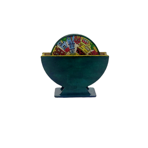 Set 6 suporti rotunzi de pahare de 9 cm si cutie depozitare, verde, orasel de poveste 3 - casă & stil de viață - accesorii pentru echipamente de bucătărie - accesorii de servire - suporturi pahare - Artynos.ro