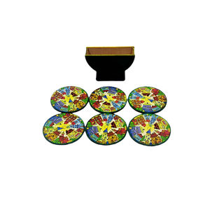 Set 6 suporti rotunzi de pahare de 9 cm si cutie depozitare, verde, orasel de poveste 3, Casă & Stil de viață, Accesorii pentru echipamente de bucătărie, Accesorii de servire, Suporturi pahare, Decoupage, transfer și tehnici șervețel, ARTYNOS